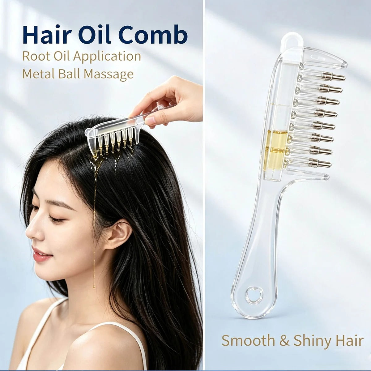 2-in-1 Hair Oil Applicator Comb With Roller Ball | Mess-Free Hair Oiling