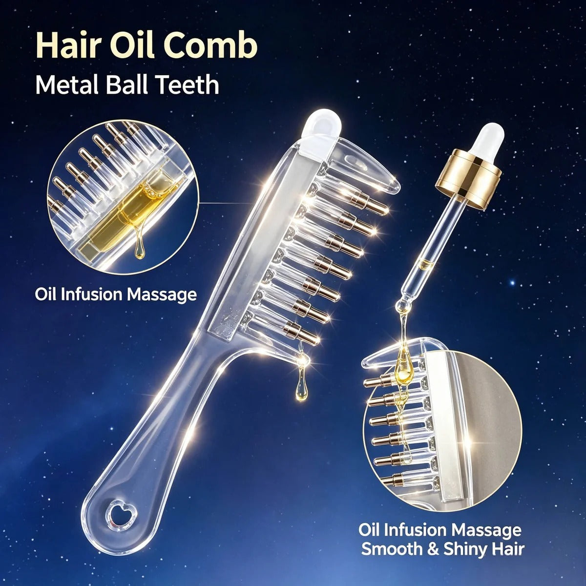 2-in-1 Hair Oil Applicator Comb With Roller Ball | Mess-Free Hair Oiling